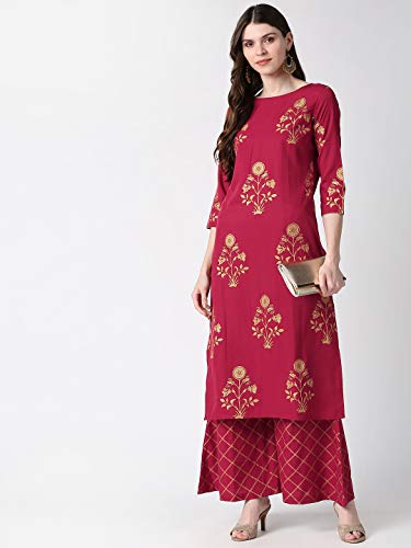 Image of Vaamsi Women's Polycrepe Gold Printed Kurta & Palazzo Set (PKSET1013 Red)