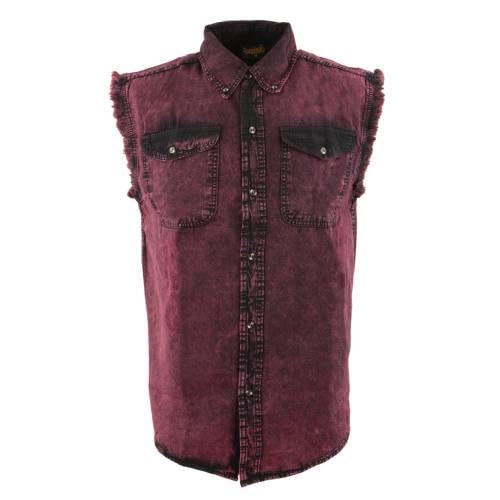Image of Milwaukee Leather DM4009 Men's Sand Lightweight Denim Shirt with with Frayed Cut Off Sleeveless Look