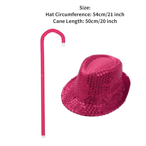 Shiny Sequin Cowboy Hat Fedora Hats and Dance Cane for Halloween Party2