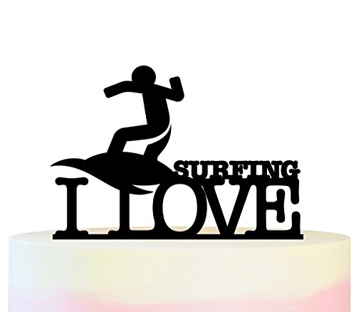 I Love Surfing Surf Cake Cupcake Topper para Tartas decoración para Ceremonia de cumpleaños celebración Boda decoración de acrílico Topper para Cake Fiesta Pastel Decoraciones 11 Piezas