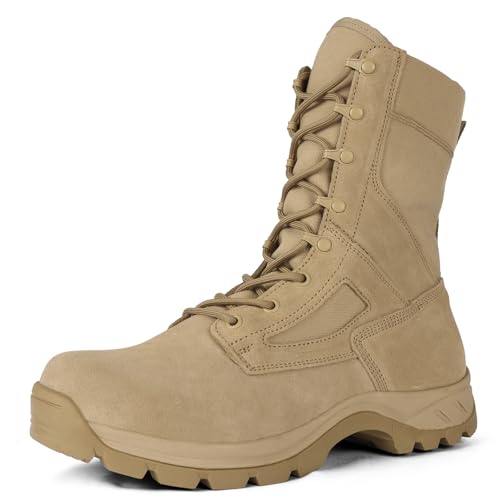 LUDEY Botas Militares Ligeras para Hombres Botas Tácticas Impermeables Botas de Seguridad Duraderas Botas de Combate Botas de Policía Antideslizante Bota de Senderismo Beige 38EU