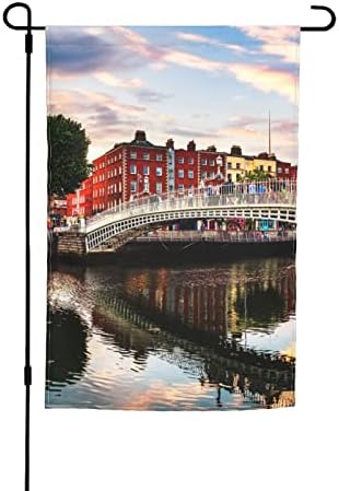 ANNAVA Bridge Sunset River Landscape Spring Garden Flag Double-Sided, 12 X 18 Inch Durable Polyester Spring Summer Holiday Outdoor Yard/Window/Mailbox Decorative Flag