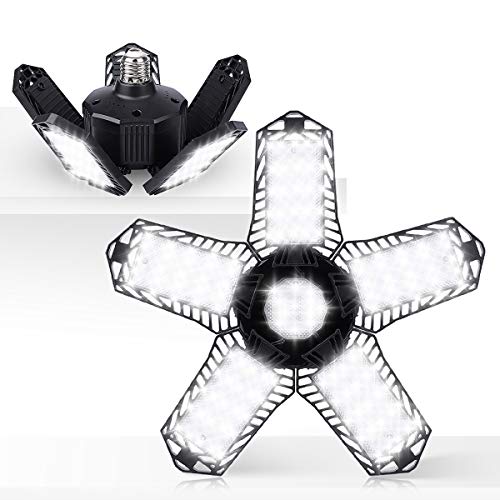 Garage Lights 2 Pack 100W 10000LM Garage Lights Ceiling LED 6500K Natural Light 5 Panels Deformable Led Garage Lights E26/E27 Garage Lighting Fixtures LED Shop Lights for Workshop, Barn, Workbench