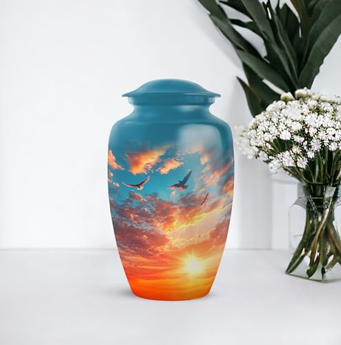 Image of Personalized Sunset Sky - Burial Urn for Ashes for Men - Large Urns for Human Ashes Adult Male - Decorative Funeral Urns for Women - 10 Inch - Large with Velvet Bag - Human Urns for Ashes