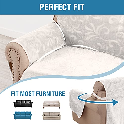 Sofa Slipcover 100% Waterproof Sofa Cover Couch Cover Premium Velvet Classic Flower Pattern Furniture Protector Non Slip With Elastic Straps For Pets Dogs Width Up To 72 Inch (Large Sofa, Ivory) #TOP5