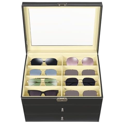 QUNNYINE 24 Slot Sunglasses Organizer Eyewear Display Case 3-layer Multiple Pairs Eyeglasses Storage Box with Clear Lid,Stylish Sunglass Storage Organizer Eyeglasses Holder Gift for Men Women Cover