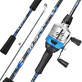 Sougayilang Tragbares Angel-Set, 1,7 m, 2-teilig, leichte Fiberglas-Reiserute und -rolle mit einfacher Rücklaufsperre, ideales Süßwasser-Set für Jugendliche und Anfänger
