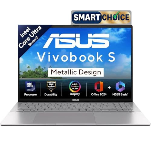 Image of ASUS Vivobook S16,Intel Core Ultra 7 255H,AI PC(Intel Arc iGPU /16GB RAM /512GB SSD /FHD /16 /60Hz /Backlit Keyboard /70Whr /Windows 11 /M365 Basic(1Year)* /Office Home 2024 /Cool Silver /1.7 Kg) S3607CA-SH077WS