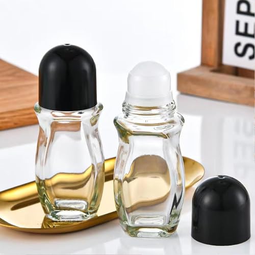 2PCS Glass Empty Roller Bottles with Plastic Roller Ball, Deodorant Roll On Bottles Containers Leak Proof Massage Roller Ball Bottles with Cap For Essential Oils Perfume Cosmetics (30ml+50ml)3