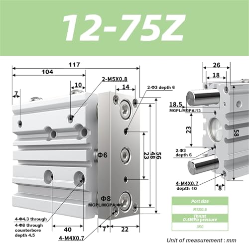 Cylindre de guidage compact MAPA12 pour automatisation en espace restreint
