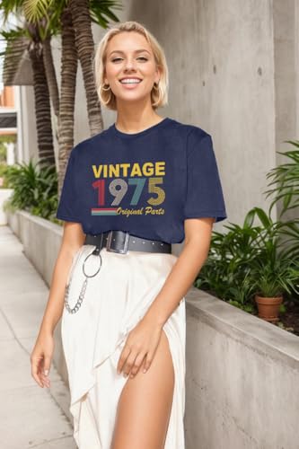 Image of 50th Birthday Gift for Women Vintage 1975 T Shirts Retro Graphic Birthday Shirt Casual Letter Print Short Sleeve Tee Tops