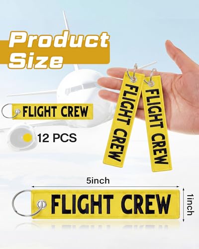 Image of Junkin 12 Pcs Flight Crew Keychain Airplane Aviation Keychain Flight Crew Luggage Tags Embroidered Key Ring