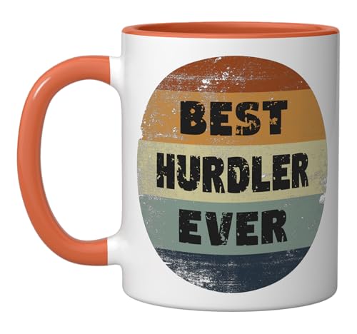 Funny Hurdler Best Hurdler Ever Ceramic Mug, Orange/White