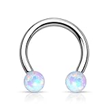 16g 8mm Surgical Steel Internally Threaded White Opalite Horseshoe Ring