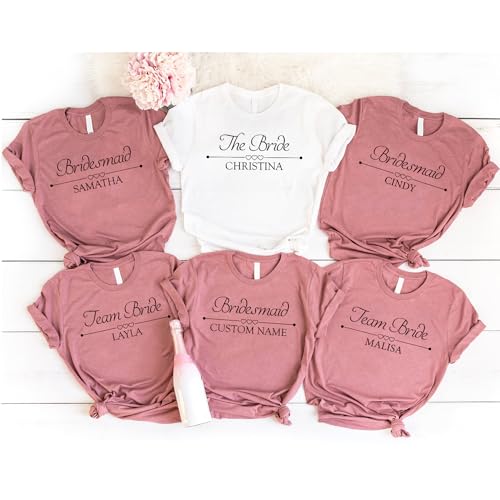 Team Bride Custom Name Bachelorette Matching Party T-Shirts, Bride Squad Bridesmaid T-Shirt, Maid of Honor Tshirts, Bachelorette Outfits, Funny Matching Wedding Party Unisex Tee, Bridesmaid Gift3