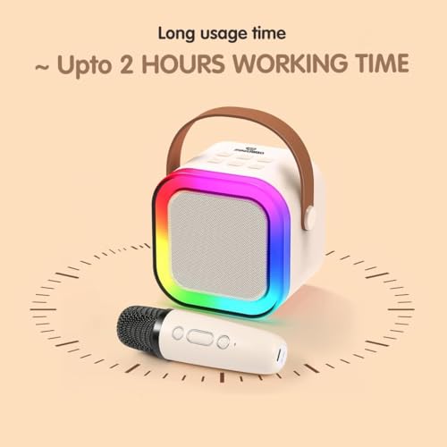 Image of Portable Bluetooth Karaoke Speaker with Wireless Microphone RGB Light Rechargeable Battery Compact Party Music System with Carry Handle Travel Toy