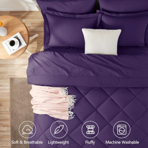 Image of CozyLux King Size Comforter Set Purple - 7 Pieces Bed in a Bag King, Luxury Soft Bed Set for All Seasons, Bedding Set with Down Alternative Comforter, Sheets, Pillowcases & Shams