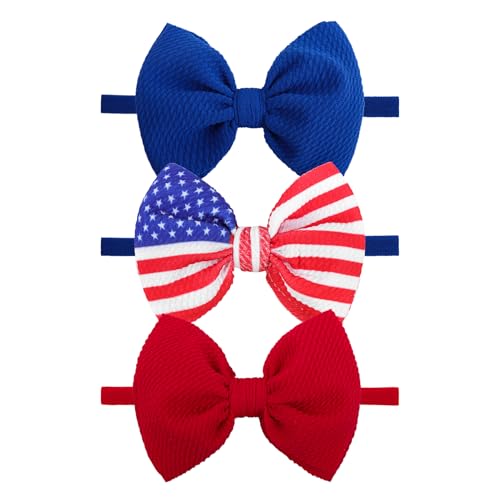 YanJie 4.5'' 3pcs 4th of July Baby Girl Bows Blue Headband Red White Accessories Newborn Bows Toddler Girls Headbands Toddler