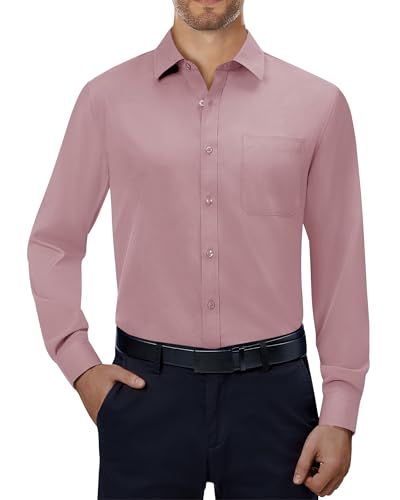 Alimens & Gentle Mens Dress Shirts 4-Way Stretch Long Sleeve Collared Casual Solid Wedding Dating Button Down Shirt Mauve