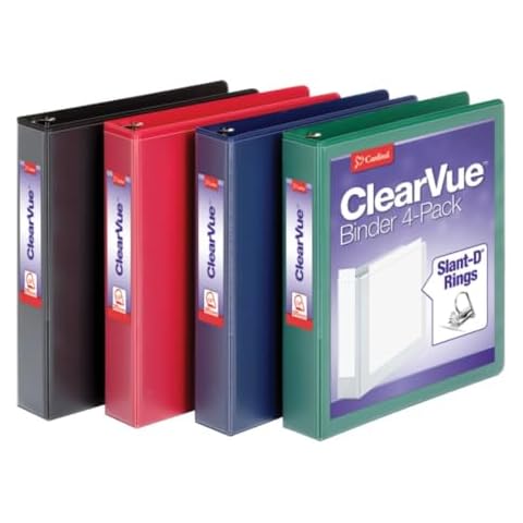 Cardinal 1.5 Inch 3 Ring Binder, D Ring, Assorted Colors, 4 Pack (29300) Cover