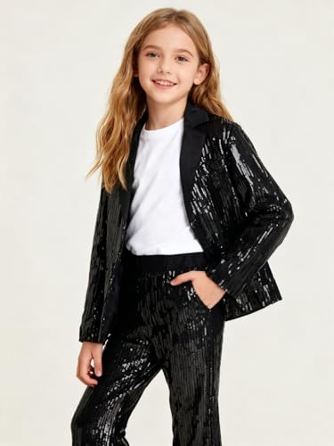 Image of Girls Sequin Flare Pants Sparkle Elastic Waist Dance Pants with Pockets