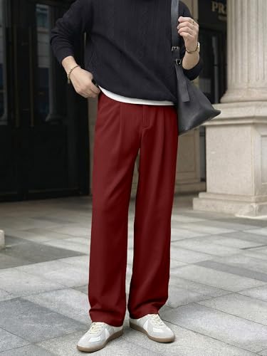 Image of JMIERR Mens Baggy Casual Dress Pants Lightweight Pleated Old Money Wide Leg Pants Loose Relaxed Fit Trousers