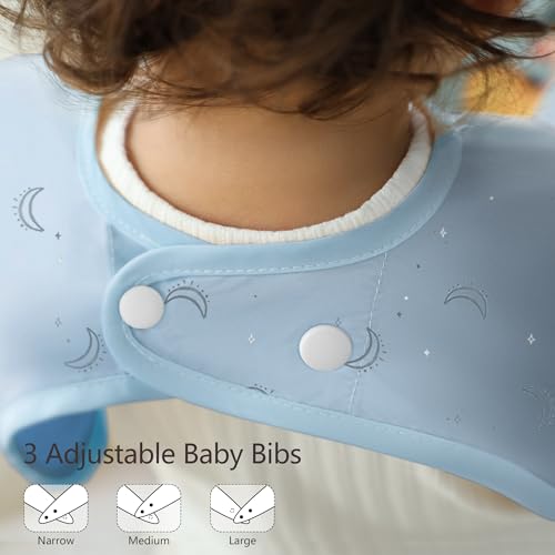 Image of Susurration Baby Long Sleeve Bib Waterproof Sleeved Bib Smock for Baby | 2 Pack Baby Reusable Feeding bibs, 6-36 Months Baby Feeding Essentials - Blue Boat