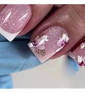 Square Press on Nails Medium Fake Nails Rose Red and Light Pink Full Cover Acryilc Nails Press on...