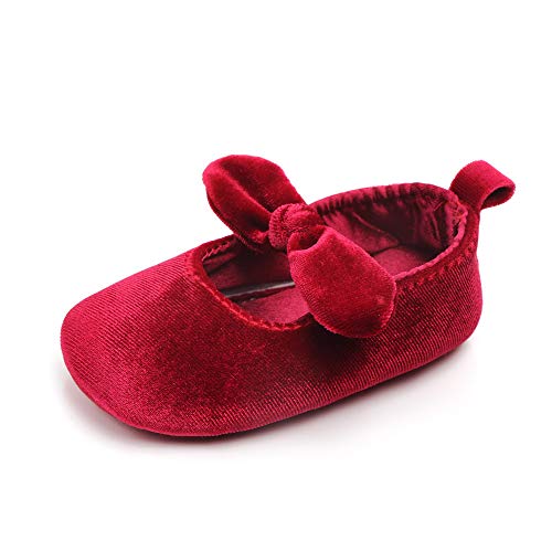 Baby Girls Princess Bowknot Shoes Soft Cloth Sole Velvet Cloth Crib Shoes+Cute Headband 2pcs Accessary (Red, 11) 5