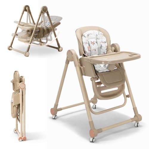 BATHBY Trona Evolutiva 3 en 1 – Plegable y Portátil, con Altura, Reposapiés, Respaldo y Bandeja todo Ajustables, 8 Niveles de Regulación y Sistema de Seguridad, Hasta 6 Años (Marrón)