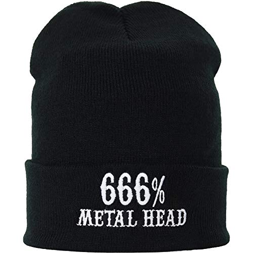 EXPRESS-STICKEREI Heavy Metal Beanie 666% Metal Head | Rockn Roll Biker Gorro Motocicleta Accesorios Cálido Invierno Gorro de Lana Gorro de Marinero, Negro , Talla única Cover