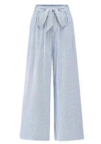 Image of BTFBM Pants for Women 2026 Spring Clothes Striped High Waist Tie Knot Dressy Casual Wide Leg Palazzo Work Trousers Pants