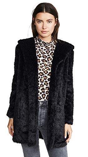 Jack by BB Dakota Junior's Shawl Good Faux Fur wubby Coat with Oversized Hood, Black, Medium