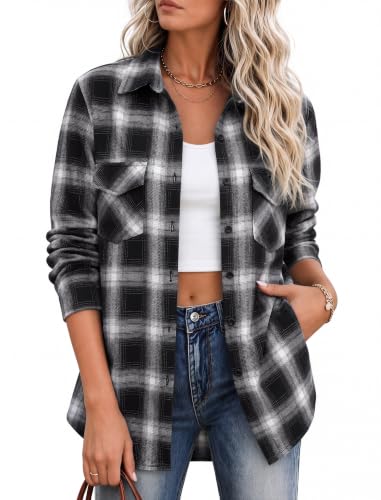 Image of Zeagoo Flannel Shirt Women Plaid Button Down Shackets Long Sleeve Fall Tops | Cotton Brushed Flannel Shirts Lightweight Loose Fit Blouse Business Casual Office Outfits 2026 Fashion Summer Western Clothes