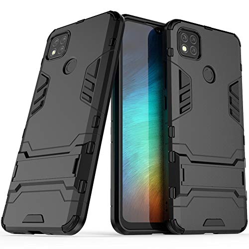 DWaybox Funda para teléfono móvil para Xiaomi Redmi 9C 2in1 Armadura de Doble Capa Cubierta Trasera Resistente a Prueba de Golpes con Soporte -Negro
