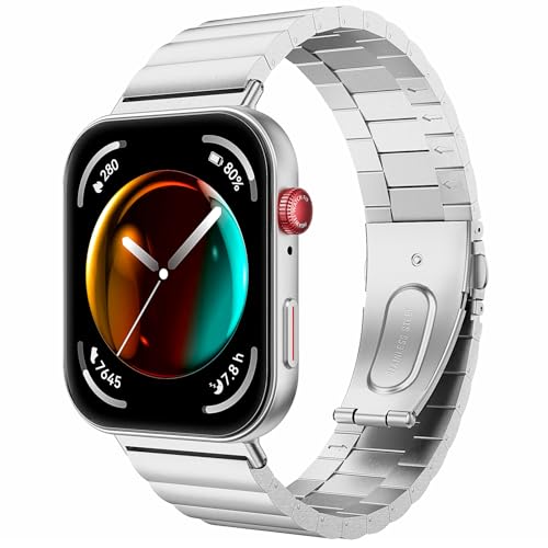 TiMOVO Pulsera Reloj Compatible con Huawei Watch Fit 3, Cierre Desplegable de Acero Inoxidable, Cierre Rápido para Hombre, Plata