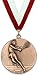 Médaille en métal personnalisable – Tennis féminin – Couleur bronze – 6,4 cm – Ruban inclus – Couleurs de ruban – Rouge/Blanc
