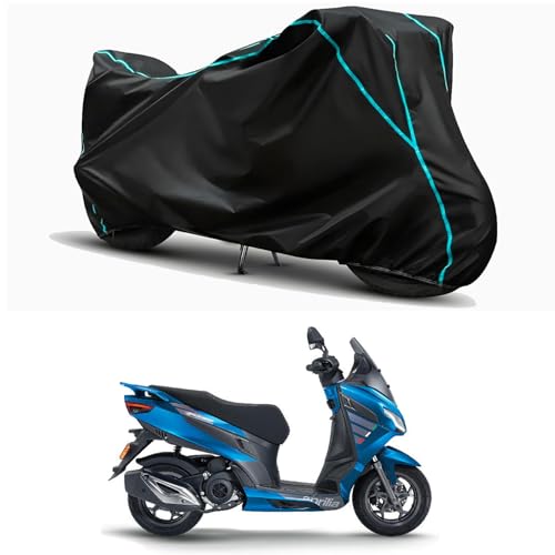 Image of Waterproof Bike Body Cover Compatible for | Aprilia SXR 125 | Taffeta Fabric, Sky Piping Design, Bottom Elastic Fit | Dustproof, Sun UV & Rain Protection for All Weather.
