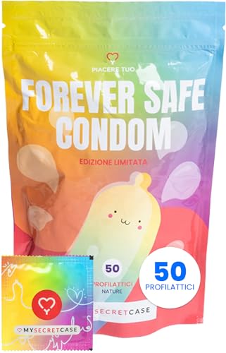 MySecretCase Preservativi Pacco Scorta 50 Pezzi - Profilattici in Lattice di Gomma Naturale, Lubrificati e Ultrasottili per Uomo Ultra-Sottile, Pacco Grande da Cinquata Condom Ultra Sottili