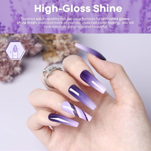 Image of DUDUSTRONG Bolt Bee Gel Glossy Finish Nail Polish Kit Gel Nail Polish Set - Purple 6 Colors Gel Polish Set Purple Glitter Nail Polish Soak Off 2023 For Women (A1 Lavender(17+16+57+77+14+13)), 90 Ml