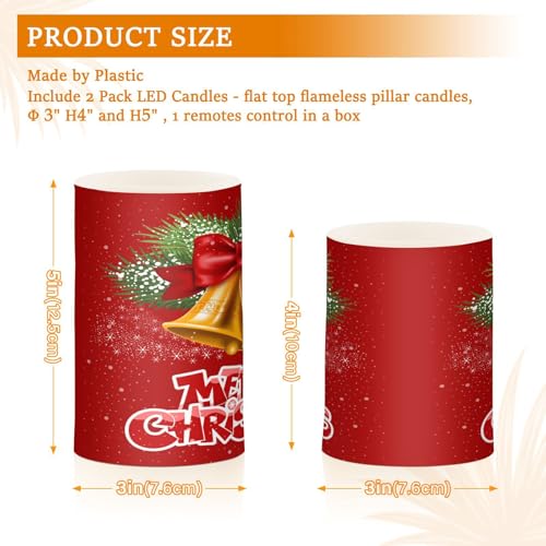 Image of Flickering Flameless Candles, Christmas Bells LED Candles with Remote Timer, Set of 2 Battery Operated Candle for Valentine Wedding Birthday