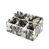 Artisanal Abode Marmurowy organizer na biurko z 3 przegródkami, biały i fioletowy wzór, nowoczesny design (White-pro)