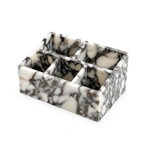 Artisanal Abode Marmurowy organizer na biurko z 3 przegródkami, biały i fioletowy wzór, nowoczesny design (White-pro)