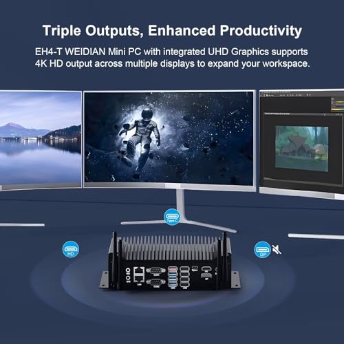 Image of WEIDIAN PC Industrial, Fanless Mini PC Win 11 Core i5-10210U 16GB RAM 512GB SSD, Linux Mini Desktop Computers 6 x COM RS232 /422 /485, GPIO, 4K 3xDisplay(HD+DP+Type-C), 2Lan, 8USB, WiFi&BT Auto Power On