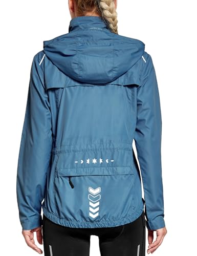 FitsT4 Sports Damen Fahrradjacke Radfahren Laufen Jacken Leichtgewicht Wasserabweisend Windbreaker Wanderjacke Reflektierend Trekking Regenjacke mit Kapuze,Blau,L