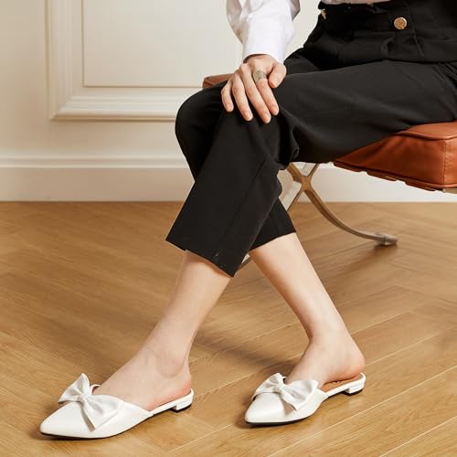 Trary Women's Black Bow Pointed Toe Mules, Modern Mule, Size 54