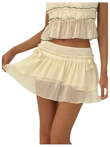 MakeMeChic Women's Y2K Mini Skirt Ruffle Tiered Bow Knot Drop Waist Summer A Line Skirts