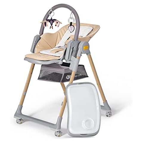 Kinderkraft LASTREE Hochstuhl Baby ab Geburt mit Liegefunktion, Kinderhochstuhl für ältere Kinder, Babyliege mit Spielbügel, Verstellbare Rückenlehne Tablett Fußstütze Cover