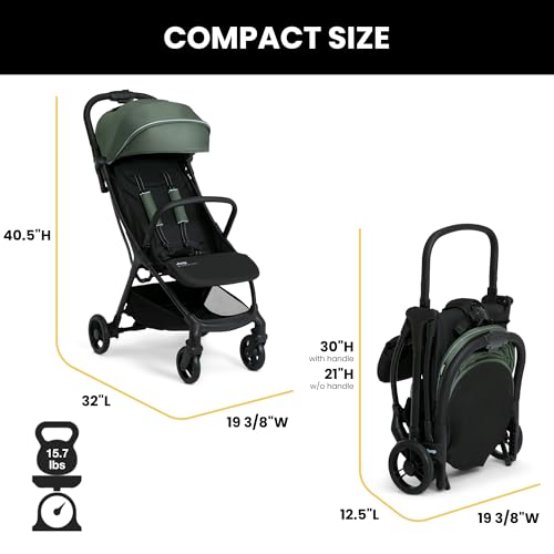 Jeep Altitude Compact Travel Stroller by Delta Children Greenguard Gold, Easy One Hand Fold, Lightweight, Extendable Canopy with Peek-a-Boo Window, Reclining Seat, 4 Wheel Suspension, Olive Green - Image 4