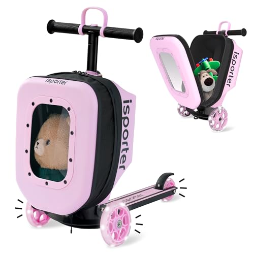iSporter Luggage Scooters for Kids 2-5 or 3-5 | Toddler Scooter with Suitcase for Boys and Girls 2 Year Old and Up | Foldable and Height Adjustable, 110lbs Max